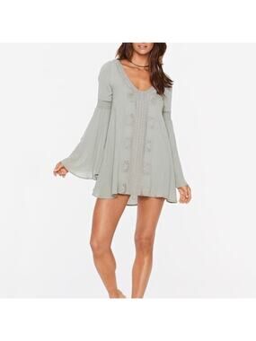 L SPACE Sina Embroidered Tunic Dress Sage Green Small S